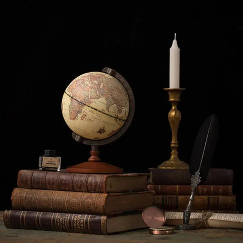 English Vintage World Globe – Wooden Base Desk Decor - Valentine Vintage