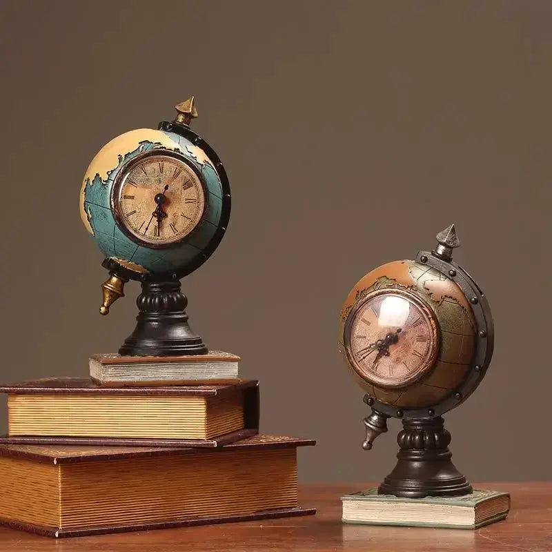 vintage desk decor analogue clock globe. classic antique desk interior decor