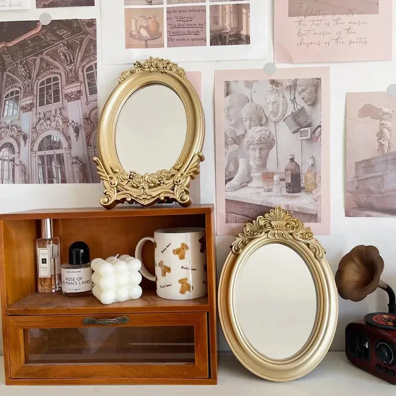 French Baroque Gold Table Mirror & Tray Valentine Vintage