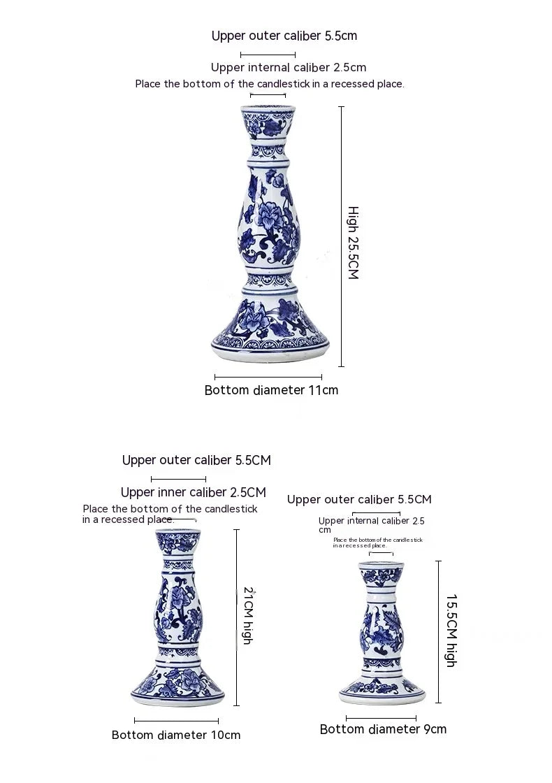 Blue & White Porcelain House Candle Holder – Ceramic Chinese-Inspired Home Decor Valentine Vintage