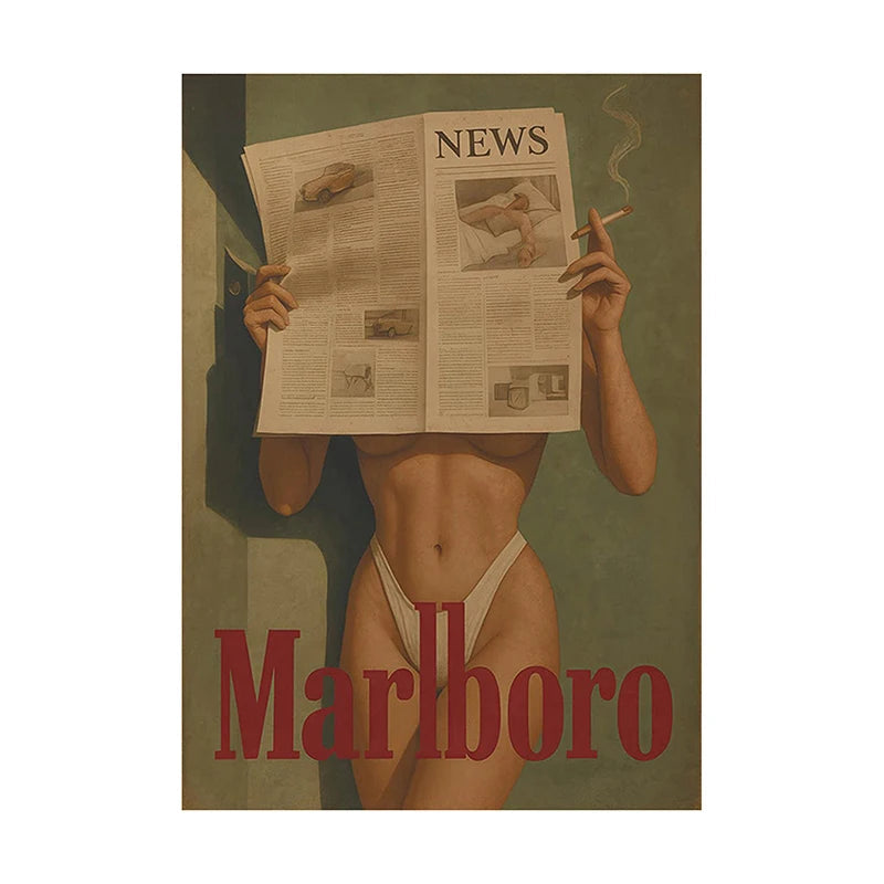 Vintage Cigarette Western Poster Print Retro Marlboro Model Bikini Printing Wall Art Picture for Living Room Home Decor Valentine Vintage