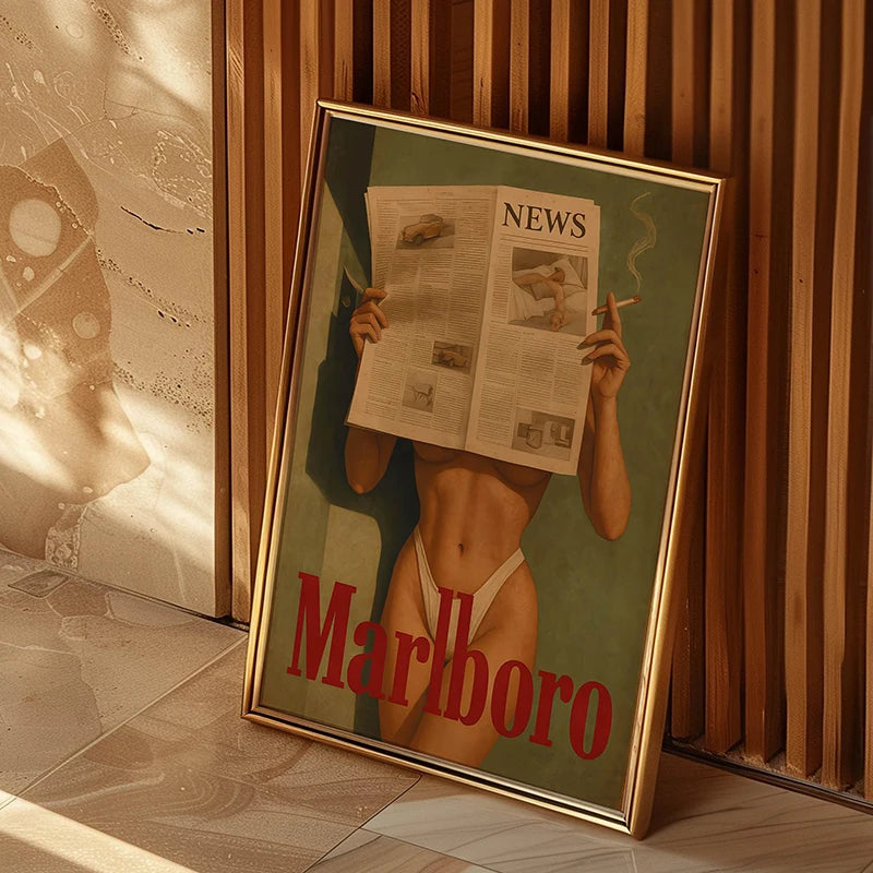 Vintage Cigarette Western Poster Print Retro Marlboro Model Bikini Printing Wall Art Picture for Living Room Home Decor Valentine Vintage