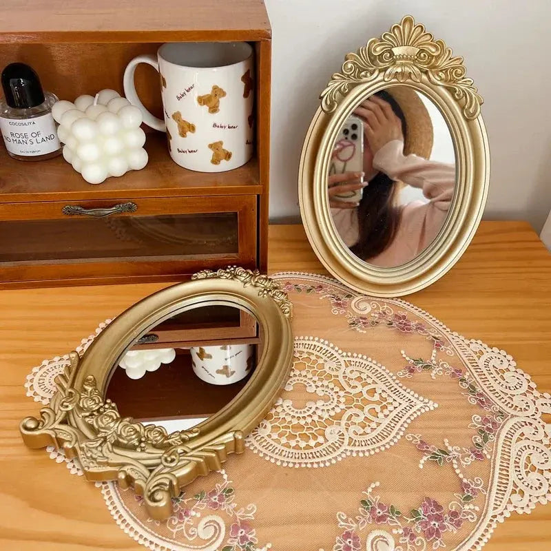French Baroque Gold Table Mirror & Tray Valentine Vintage