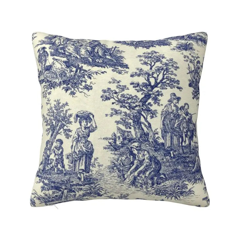 Toile de Jouy Navy Pillow Cover – French Countryside Floral Cushion Cover, Double-Sided Print Valentine Vintage
