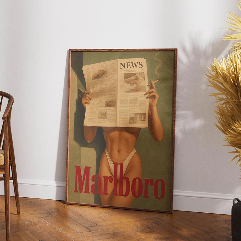 Vintage Cigarette Western Poster Print Retro Marlboro Model Bikini Printing Wall Art Picture for Living Room Home Decor Valentine Vintage