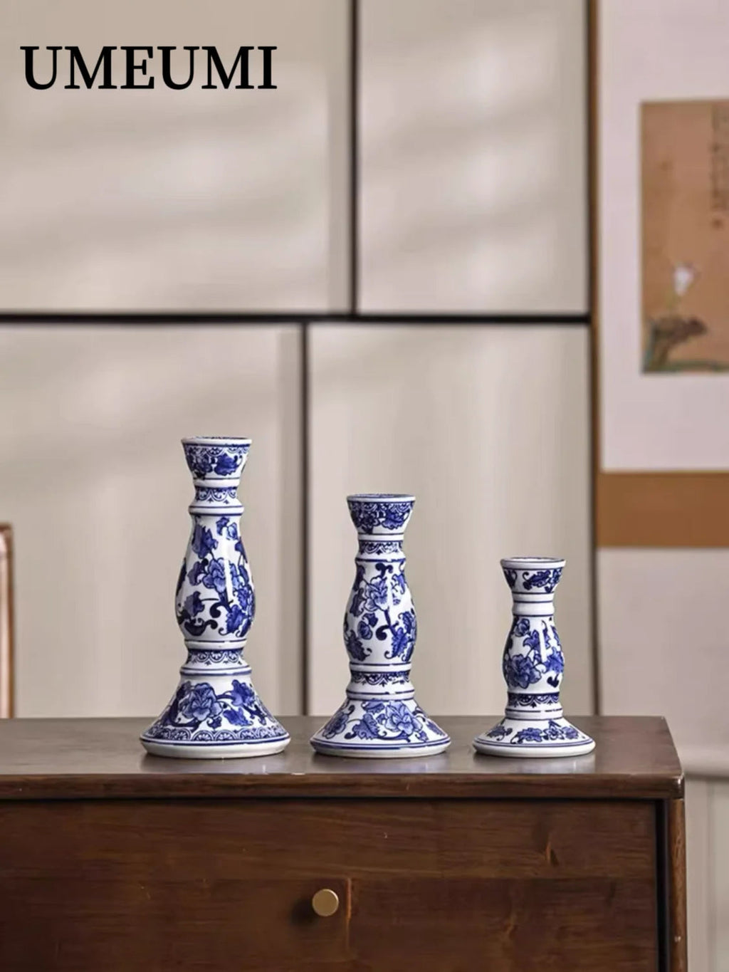 Blue & White Porcelain House Candle Holder – Ceramic Chinese-Inspired Home Decor Valentine Vintage