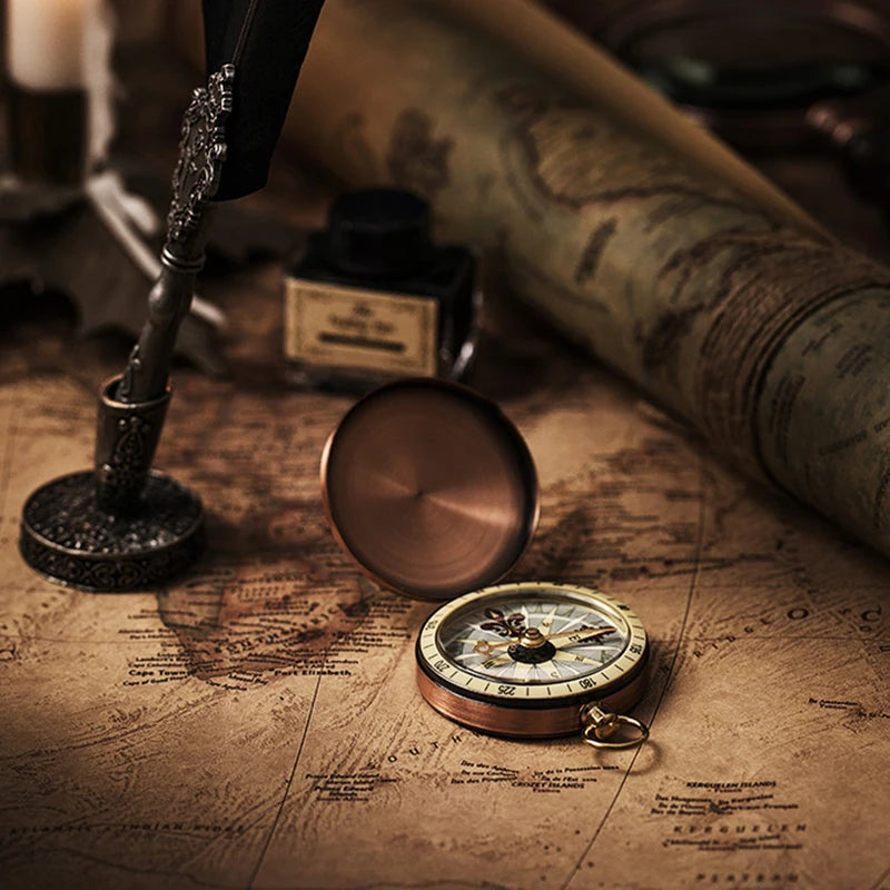 Vintage Copper Nautical Compass – Flip Cover Pocket Timepiece for Travel & Décor Valentine Vintage
