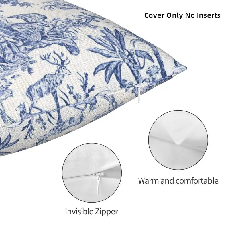 Toile de Jouy Navy Pillow Cover – French Countryside Floral Cushion Cover, Double-Sided Print Valentine Vintage