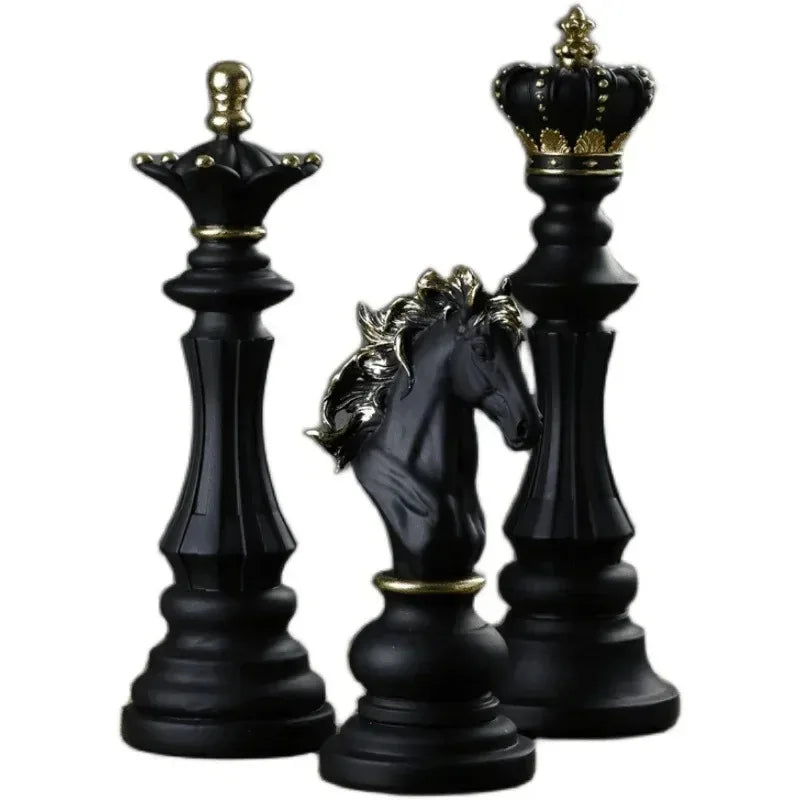 Resin Retro International Chess Figurine for Interior King Knight Sculpture Home Desktop Decor Living Room Decoration Valentine Vintage