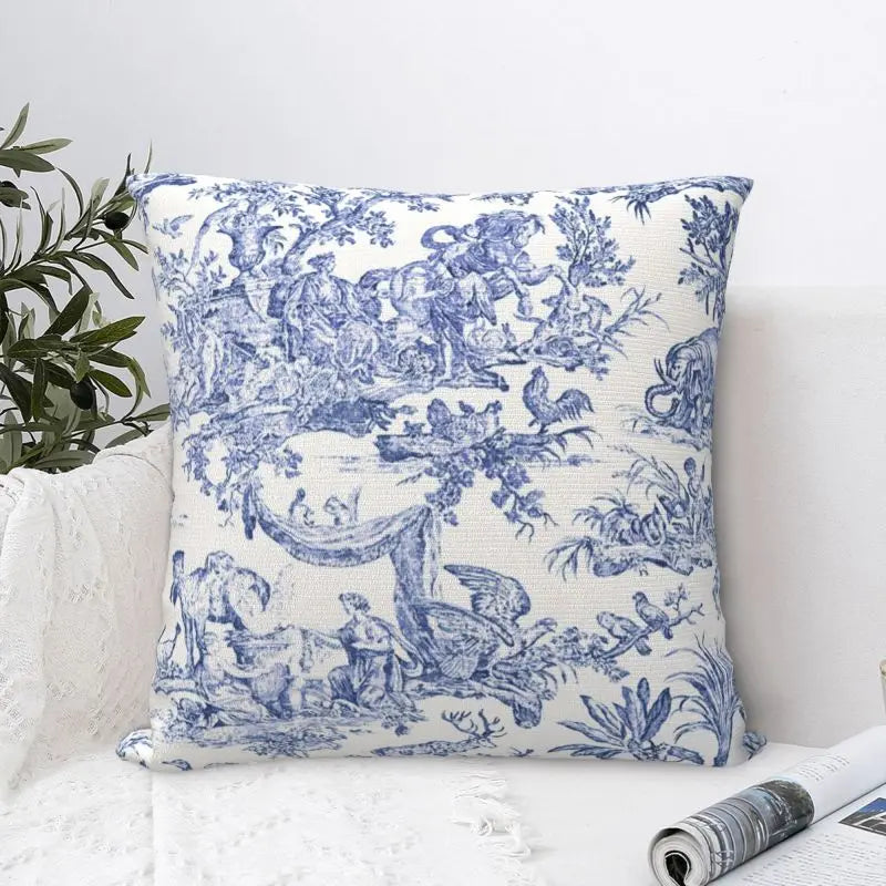 Toile de Jouy Navy Pillow Cover – French Countryside Floral Cushion Cover, Double-Sided Print Valentine Vintage