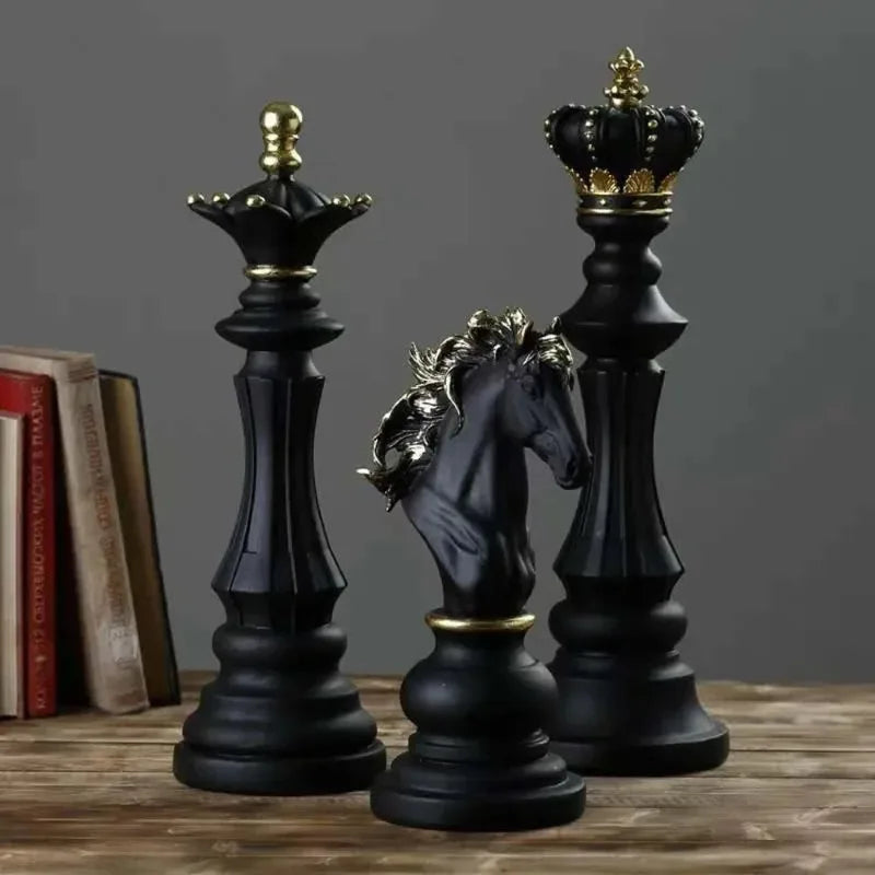 Resin Retro International Chess Figurine for Interior King Knight Sculpture Home Desktop Decor Living Room Decoration Valentine Vintage