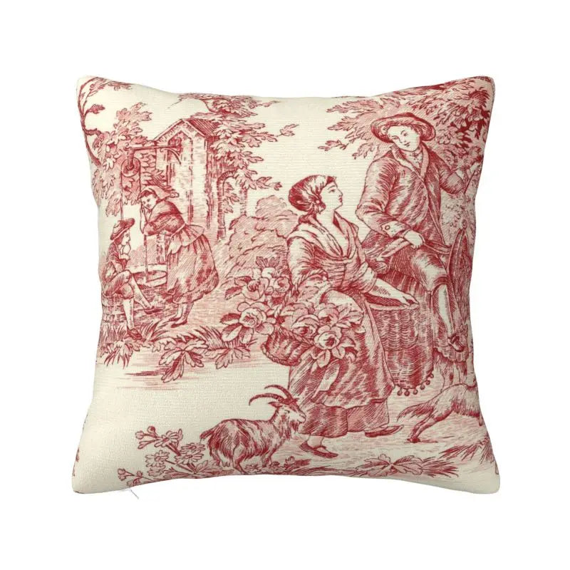 Toile de Jouy Navy Pillow Cover – French Countryside Floral Cushion Cover, Double-Sided Print Valentine Vintage