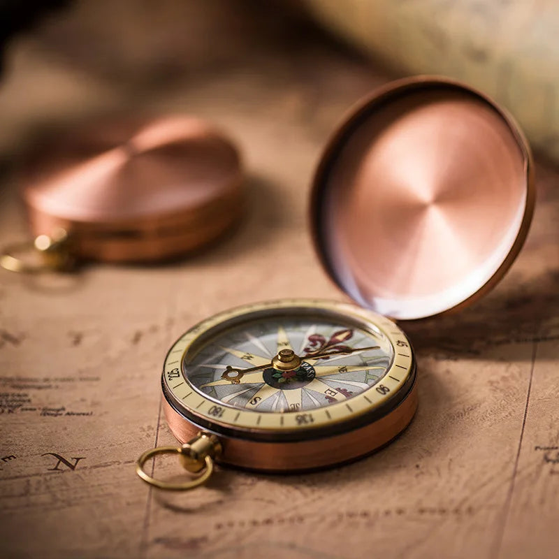 Vintage Copper Nautical Compass – Flip Cover Pocket Timepiece for Travel & Décor Valentine Vintage