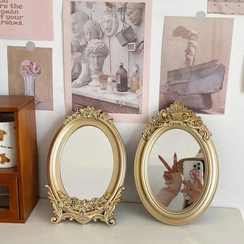 French Baroque Gold Table Mirror & Tray Valentine Vintage