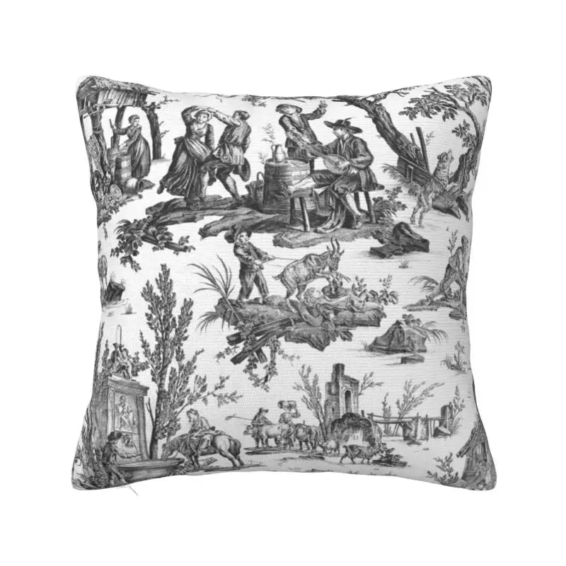 Toile de Jouy Navy Pillow Cover – French Countryside Floral Cushion Cover, Double-Sided Print Valentine Vintage