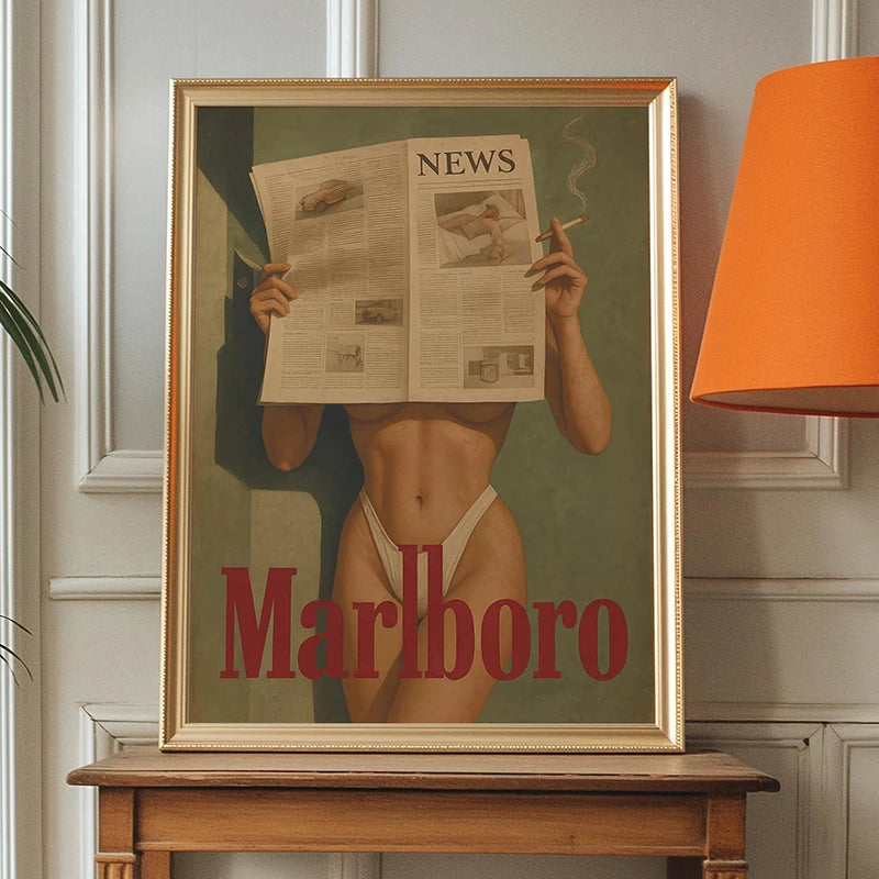 Vintage Cigarette Western Poster Print Retro Marlboro Model Bikini Printing Wall Art Picture for Living Room Home Decor Valentine Vintage