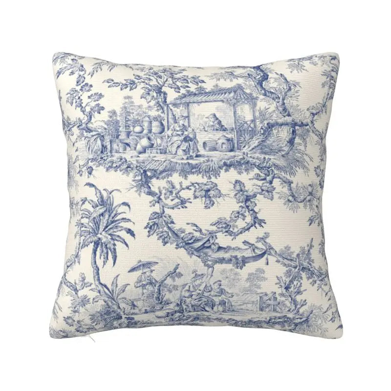 Toile de Jouy Navy Pillow Cover – French Countryside Floral Cushion Cover, Double-Sided Print Valentine Vintage