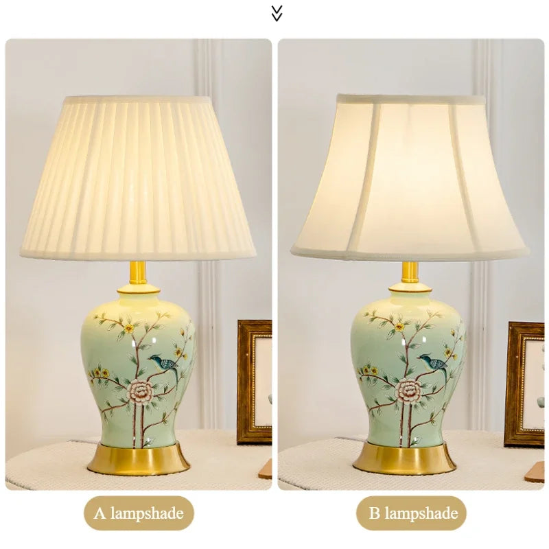 Blue & White Porcelain Birdsong Lamp – Handcrafted Ceramic Light for Bedroom or Study Valentine Vintage