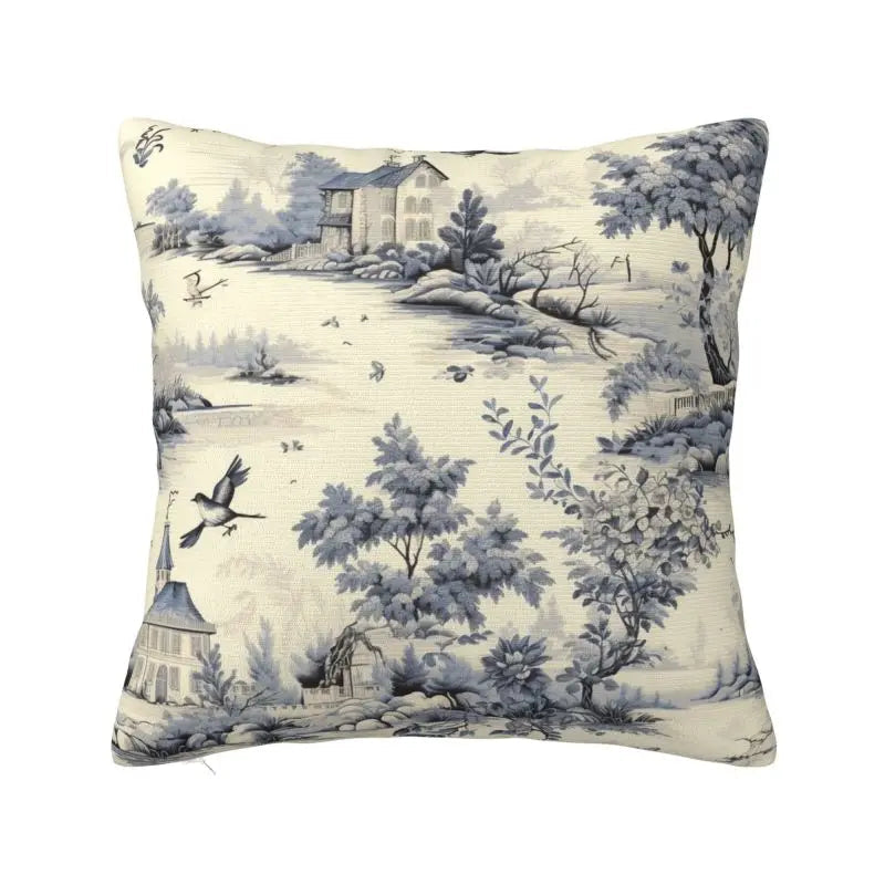 Toile de Jouy Navy Pillow Cover – French Countryside Floral Cushion Cover, Double-Sided Print Valentine Vintage