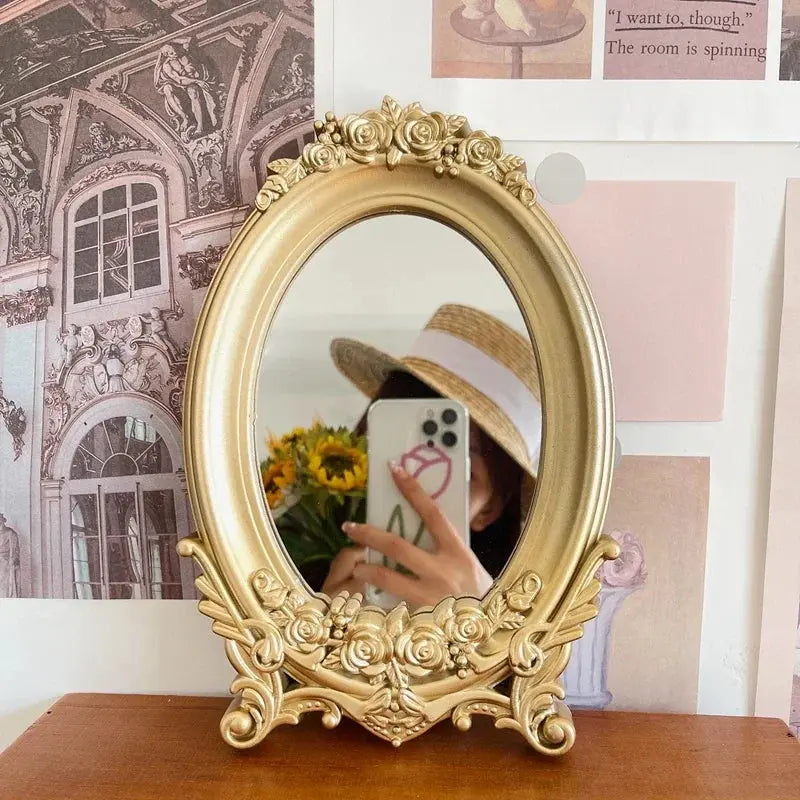 French Baroque Gold Table Mirror & Tray Valentine Vintage