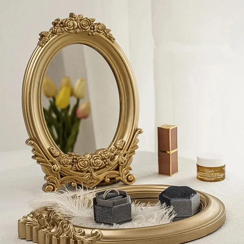 French Baroque Gold Table Mirror & Tray Valentine Vintage
