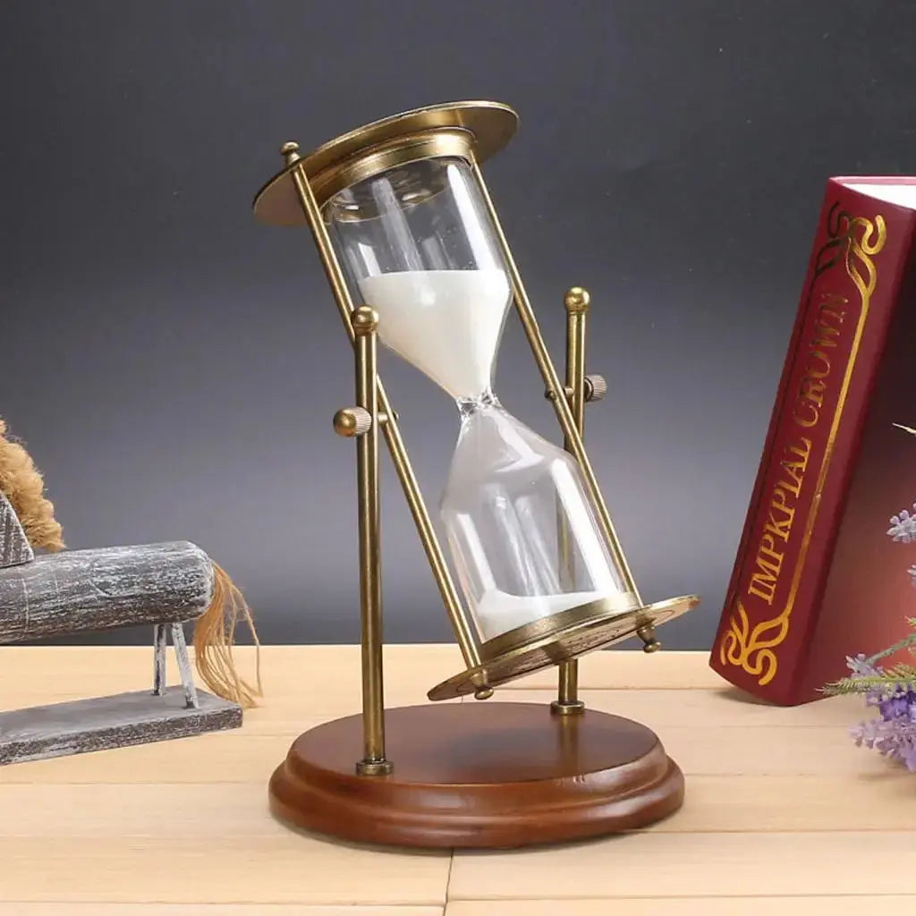 15-Minute Rotating Hourglass – Wooden Frame Sand Timer Decor - Valentine Vintage