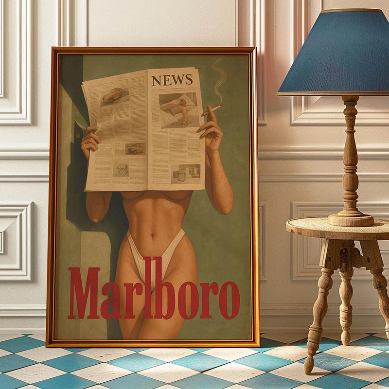 Vintage Cigarette Western Poster Print Retro Marlboro Model Bikini Printing Wall Art Picture for Living Room Home Decor Valentine Vintage