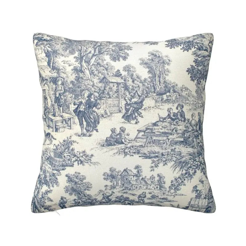 Toile de Jouy Navy Pillow Cover – French Countryside Floral Cushion Cover, Double-Sided Print Valentine Vintage