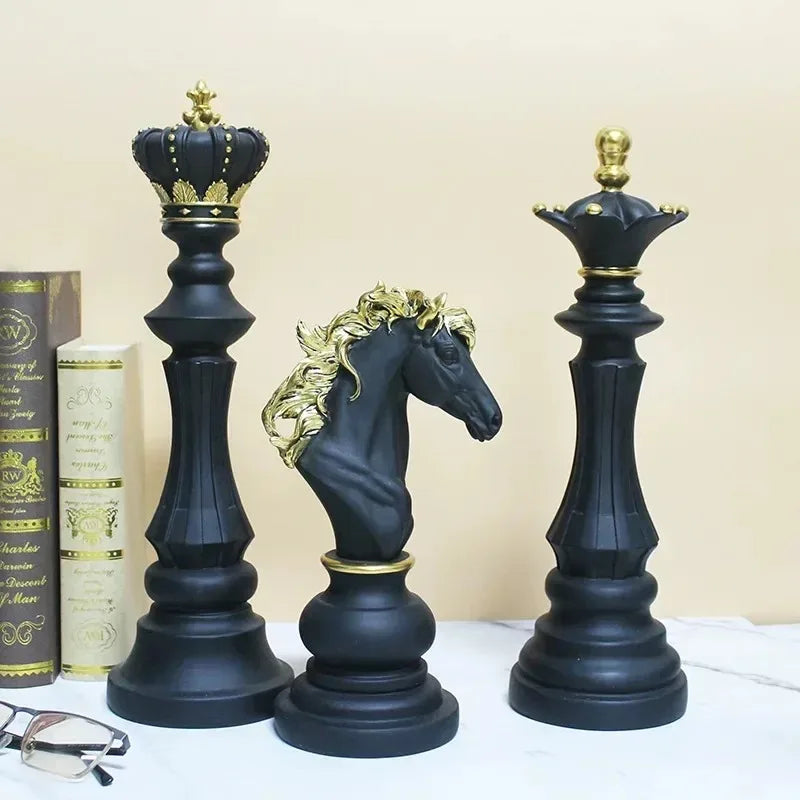 Resin Retro International Chess Figurine for Interior King Knight Sculpture Home Desktop Decor Living Room Decoration Valentine Vintage