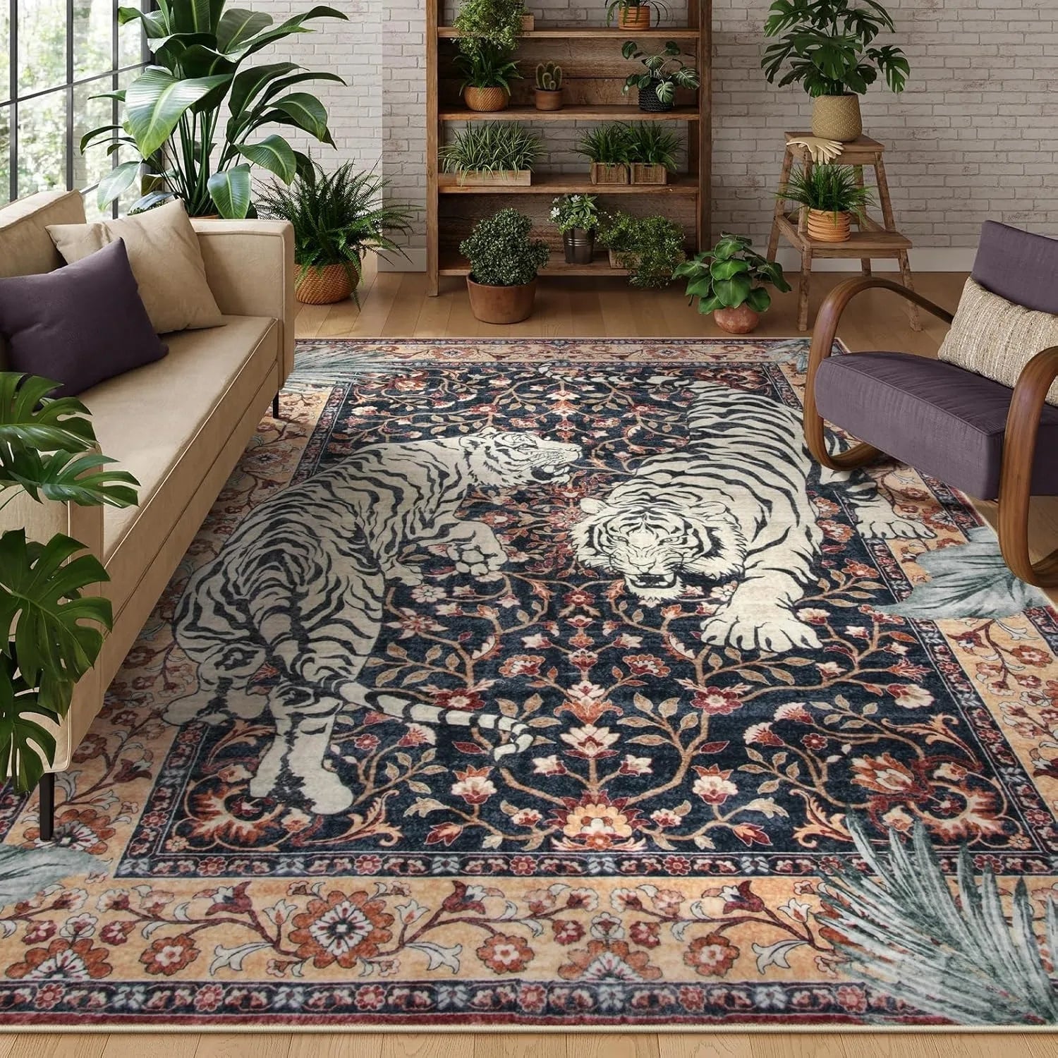 Majestic Jungle Tiger Rug – Vintage Large Rug For Quaint Home Living Valentine Vintage