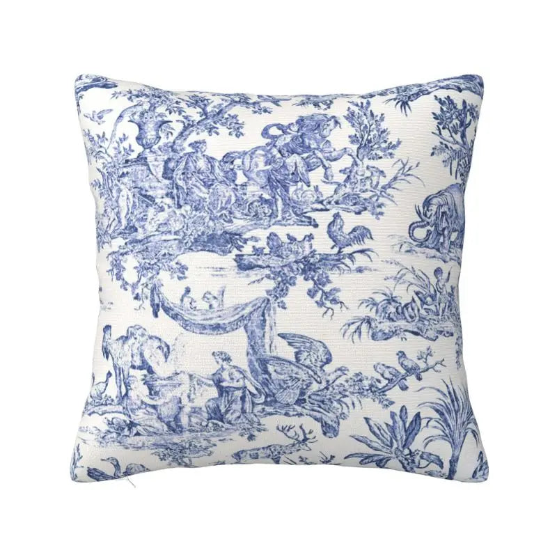 Toile de Jouy Navy Pillow Cover – French Countryside Floral Cushion Cover, Double-Sided Print Valentine Vintage