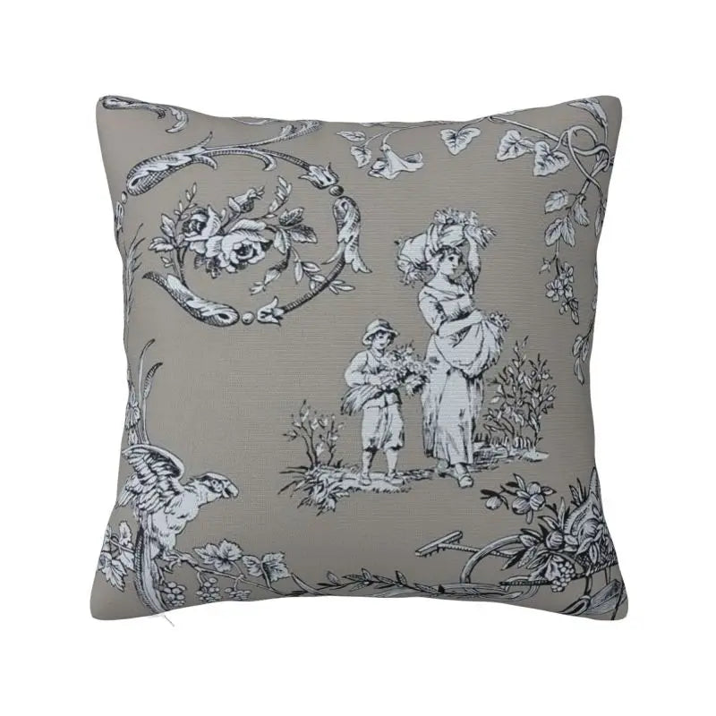 Toile de Jouy Navy Pillow Cover – French Countryside Floral Cushion Cover, Double-Sided Print Valentine Vintage