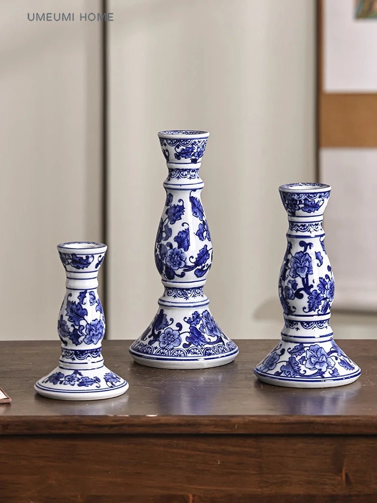 Blue & White Porcelain House Candle Holder – Ceramic Chinese-Inspired Home Decor Valentine Vintage