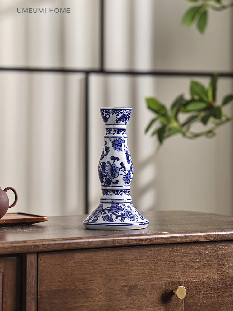Blue & White Porcelain House Candle Holder – Ceramic Chinese-Inspired Home Decor Valentine Vintage