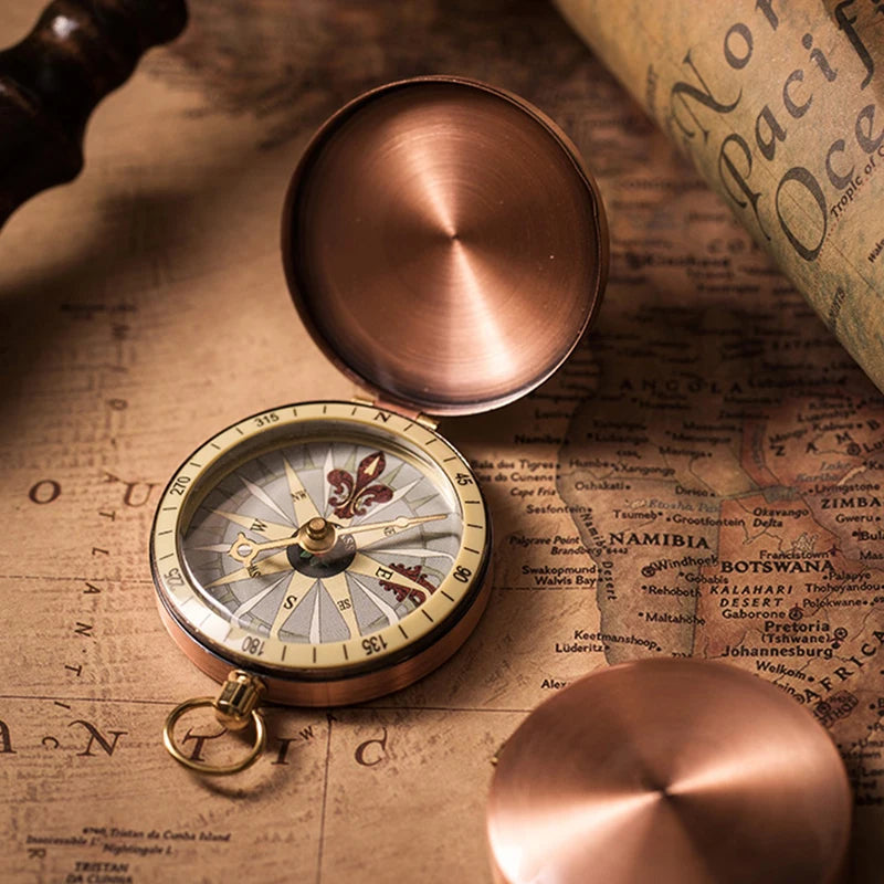 Vintage Copper Nautical Compass – Flip Cover Pocket Timepiece for Travel & Décor Valentine Vintage