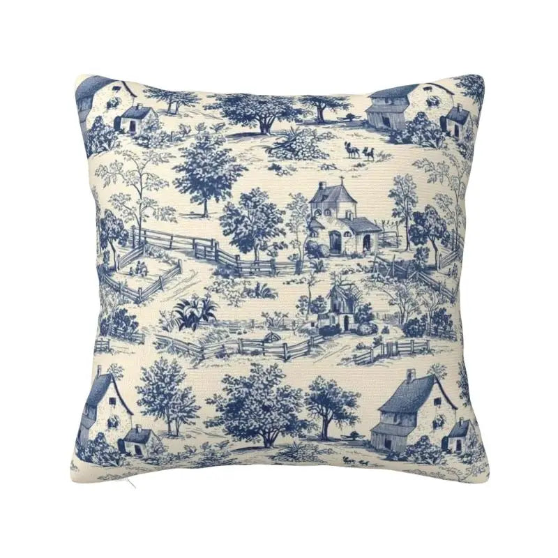 Toile de Jouy Navy Pillow Cover – French Countryside Floral Cushion Cover, Double-Sided Print Valentine Vintage