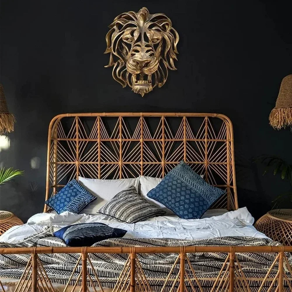 Wall Hanging Lion Head Art Sculpture Cool Gold Lion King Resin Sculpture Entryway Bedroom Home Wall Hangings Luxury Wall Decor Valentine Vintage