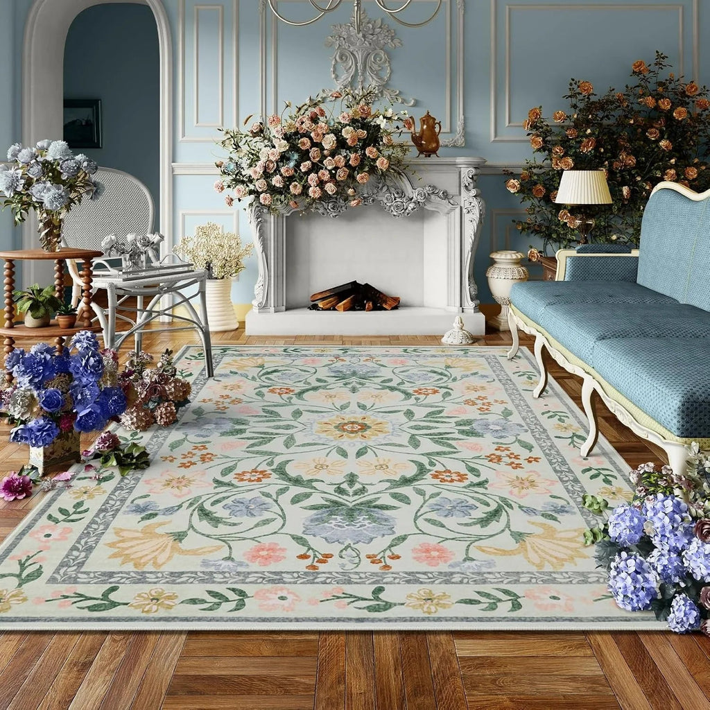 Living Room Carpet Girls Bedroom Bedside Floor Mat Machine Washable Easy Folding Rug Large Area Floral Style Decorative Carpets Valentine Vintage