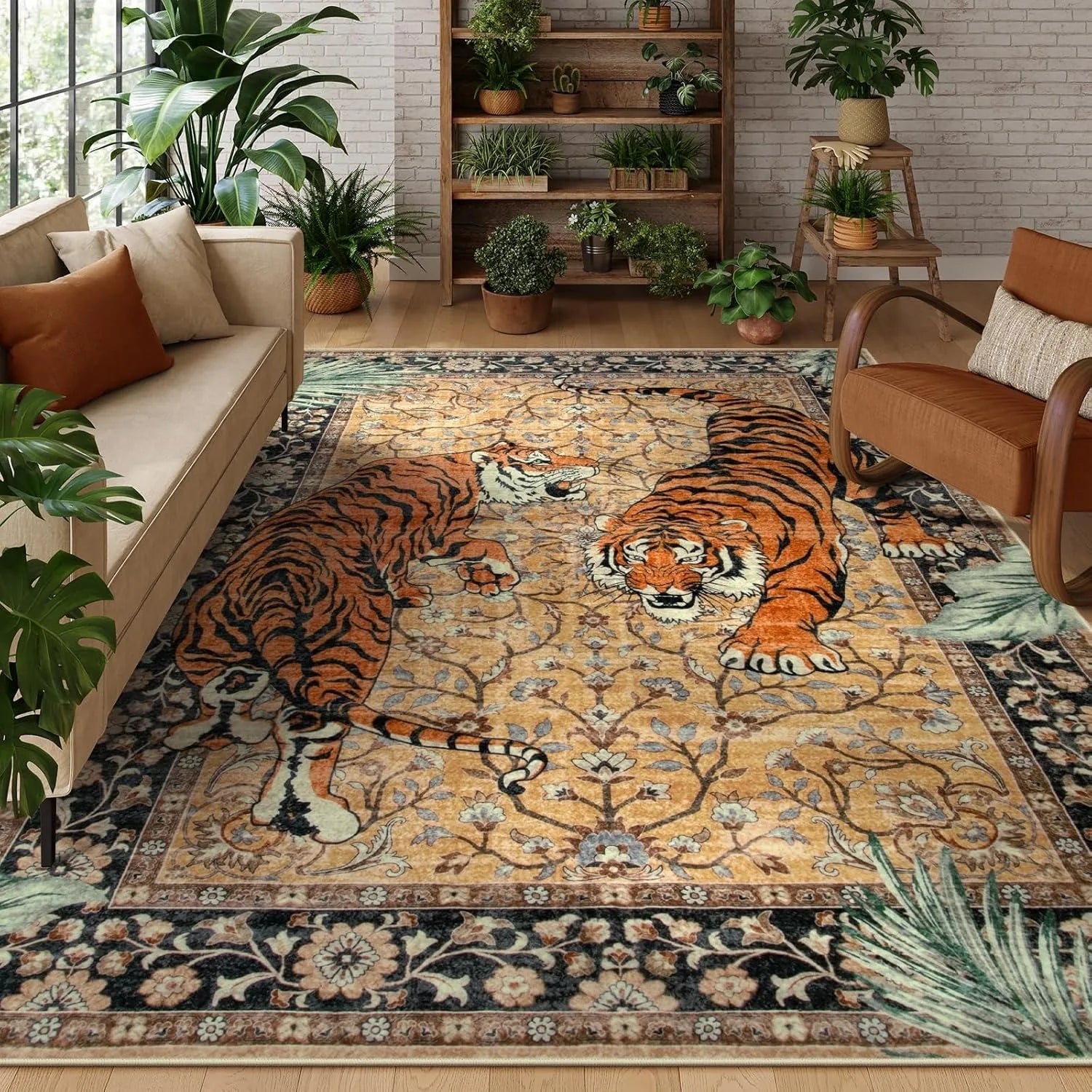 Majestic Jungle Tiger Rug – Vintage Large Rug For Quaint Home Living Valentine Vintage