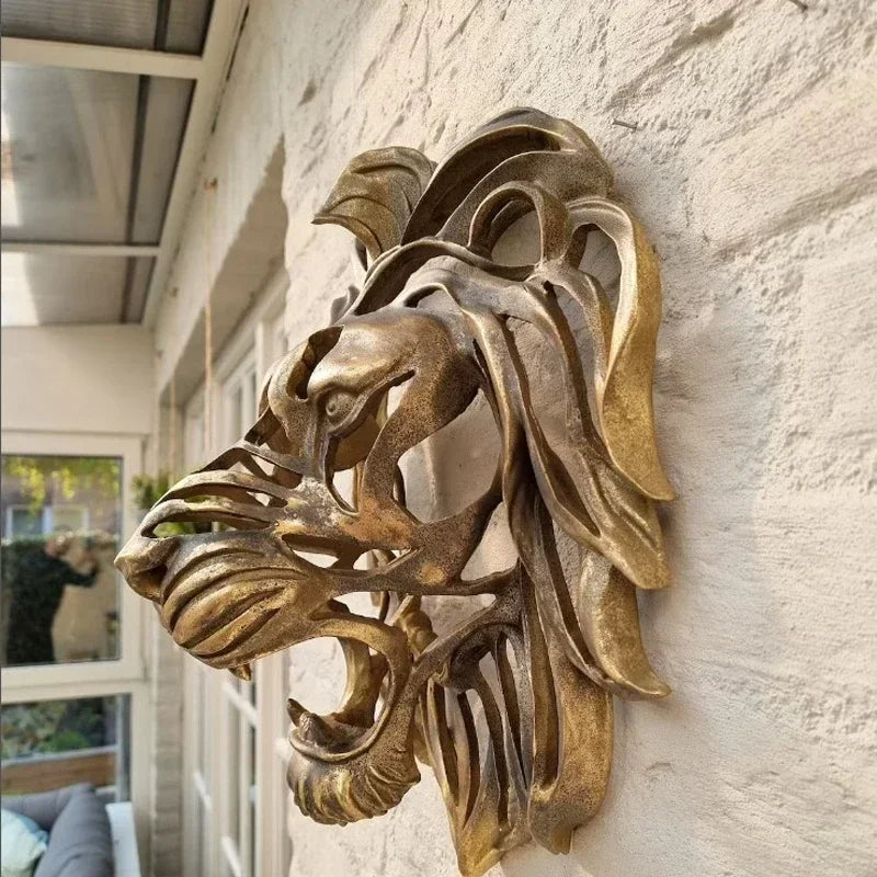 Wall Hanging Lion Head Art Sculpture Cool Gold Lion King Resin Sculpture Entryway Bedroom Home Wall Hangings Luxury Wall Decor Valentine Vintage