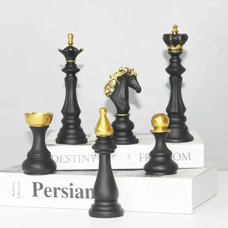 Resin Retro International Chess Figurine for Interior King Knight Sculpture Home Desktop Decor Living Room Decoration Valentine Vintage