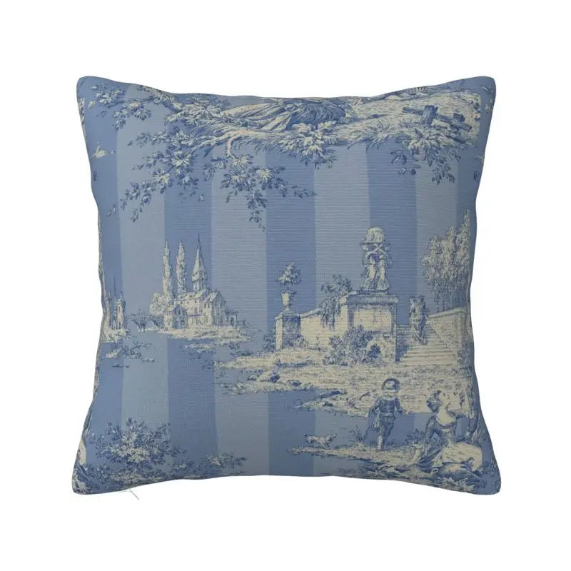 Toile de Jouy Navy Pillow Cover – French Countryside Floral Cushion Cover, Double-Sided Print Valentine Vintage