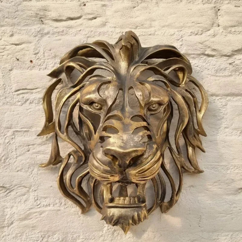 Wall Hanging Lion Head Art Sculpture Cool Gold Lion King Resin Sculpture Entryway Bedroom Home Wall Hangings Luxury Wall Decor Valentine Vintage